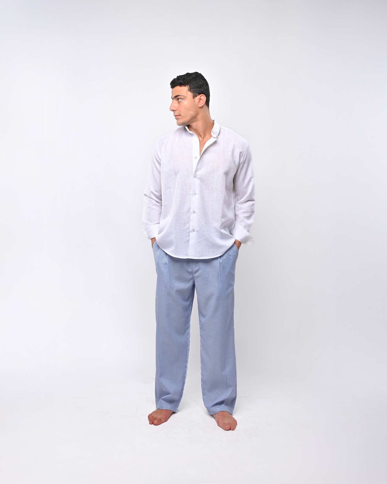 Baby blue striped linen pants