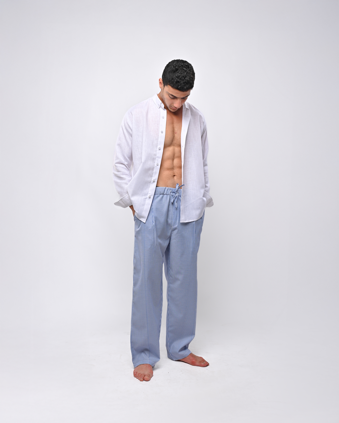 Baby blue striped linen pants