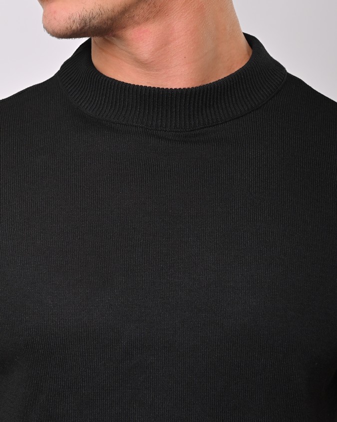 black knit short sleeve high neck T-shirt