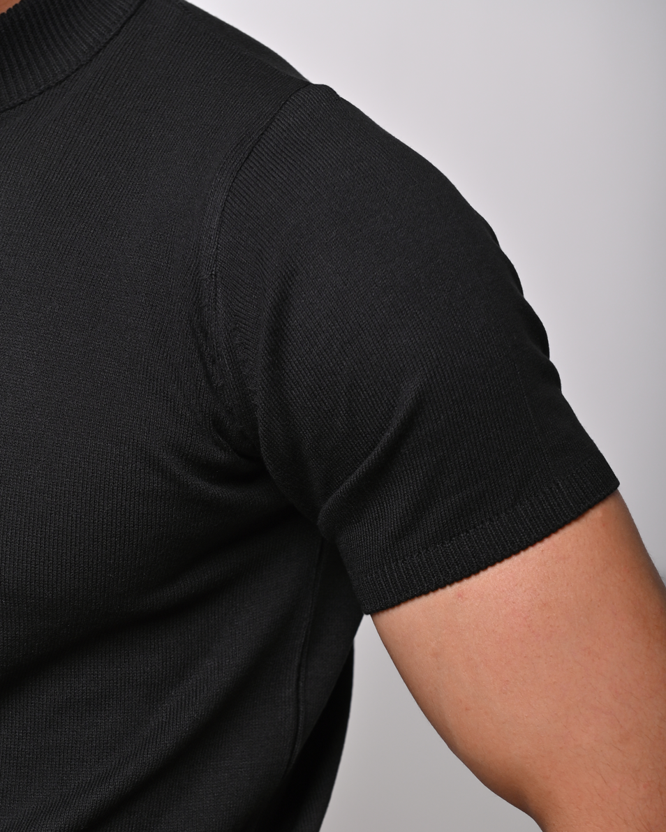 black knit short sleeve high neck T-shirt