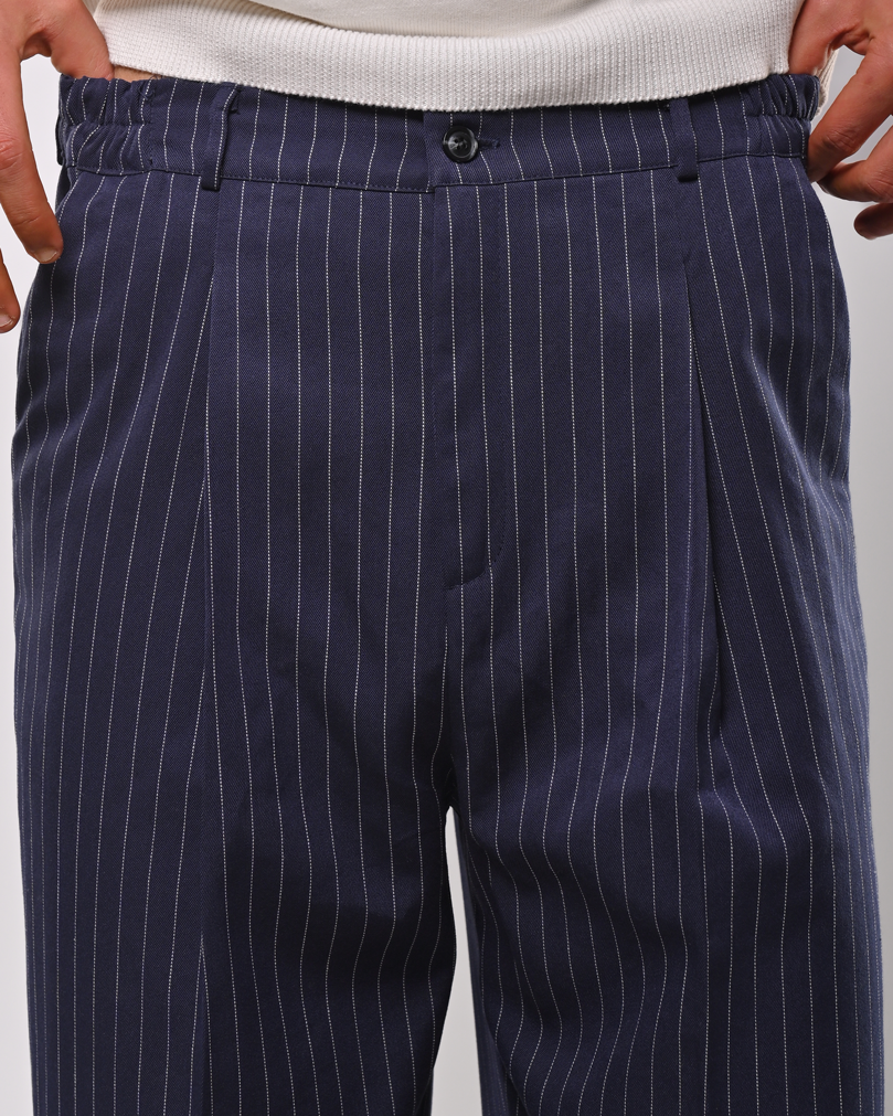Navy Men's Woven Striped wide leg