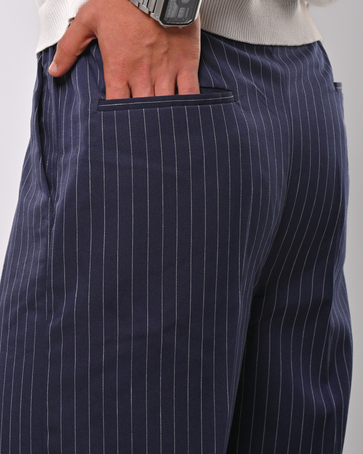 Navy Men's Woven Striped wide leg
