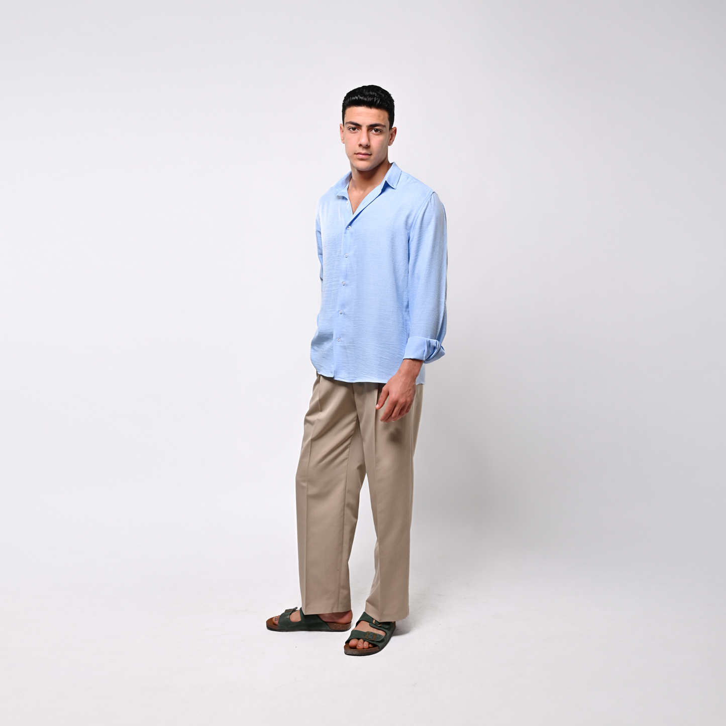 babby blue linen shirt