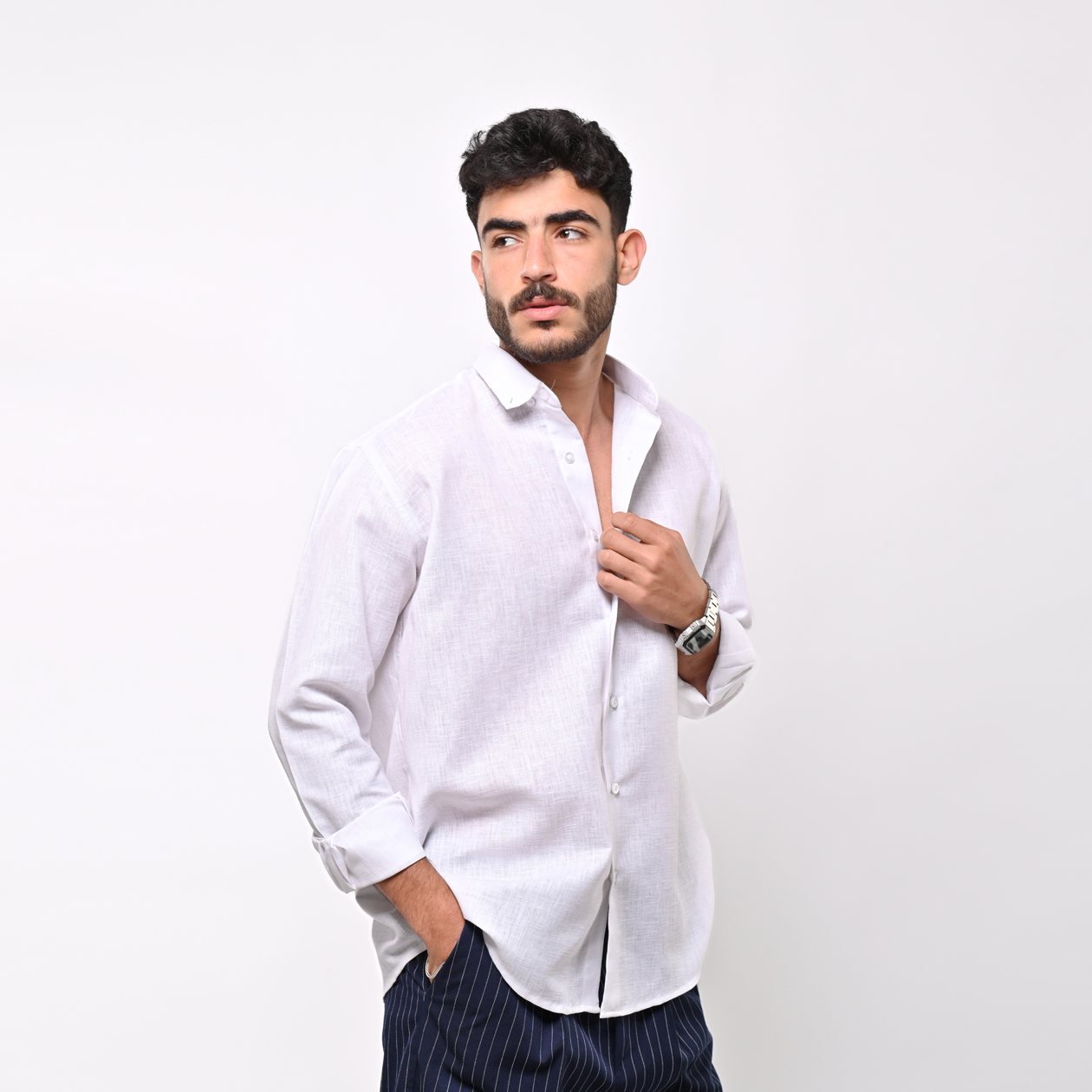 white linen shirt
