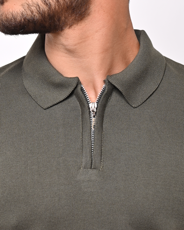 Olive Green T-shirt with a zipper