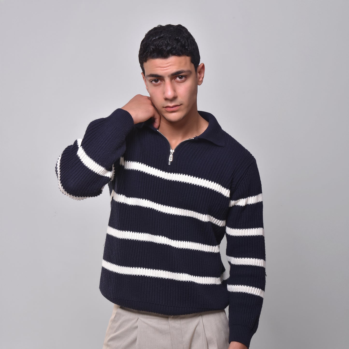 Men's Half Zipper Stripped Pullover