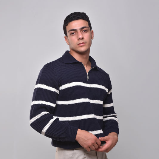 Men's Half Zipper Stripped Pullover