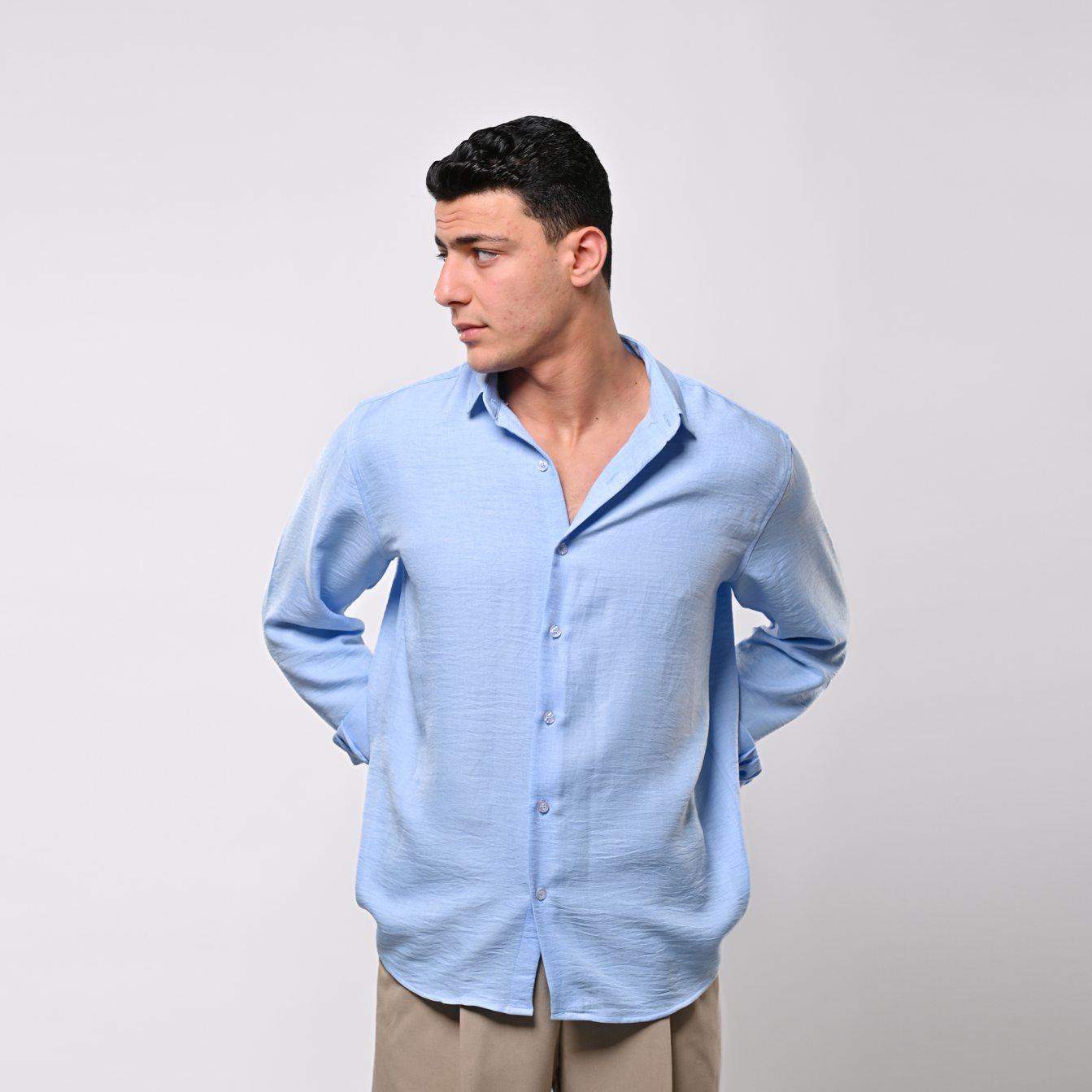 babby blue linen shirt