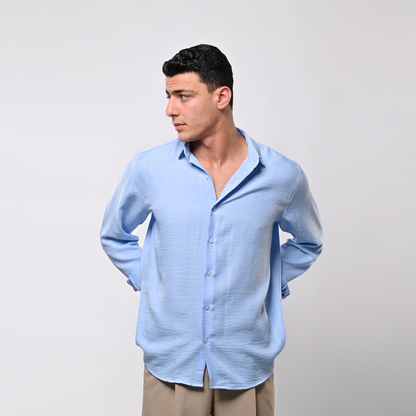 babby blue linen shirt