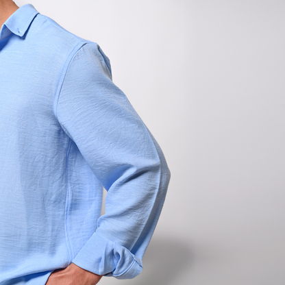 babby blue linen shirt
