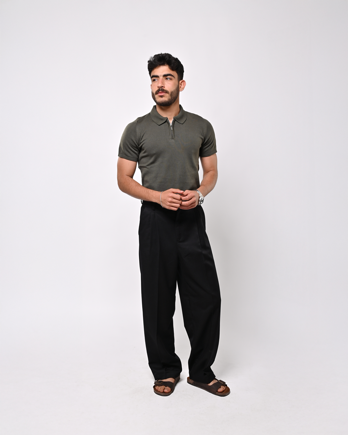 Olive Green T-shirt with a zipper