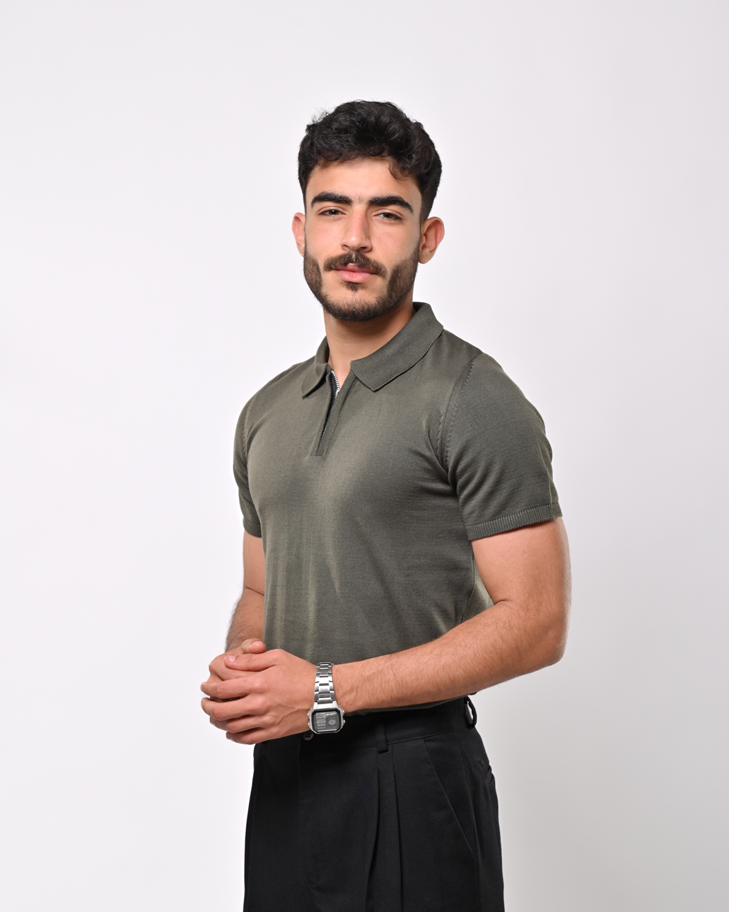 Olive Green T-shirt with a zipper