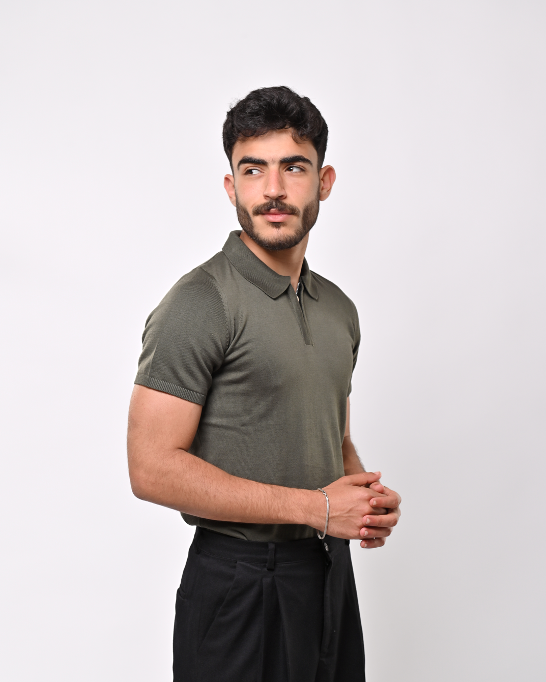 Olive Green T-shirt with a zipper